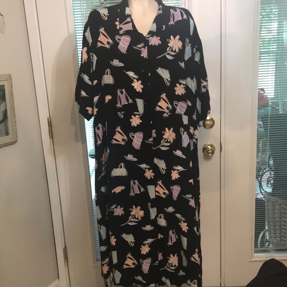 Stylish Black Shirt Dress/Robe with Pastel Patterns